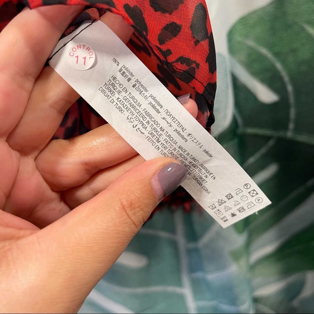 Zara Red Leopard Print Blouse Small - image 5